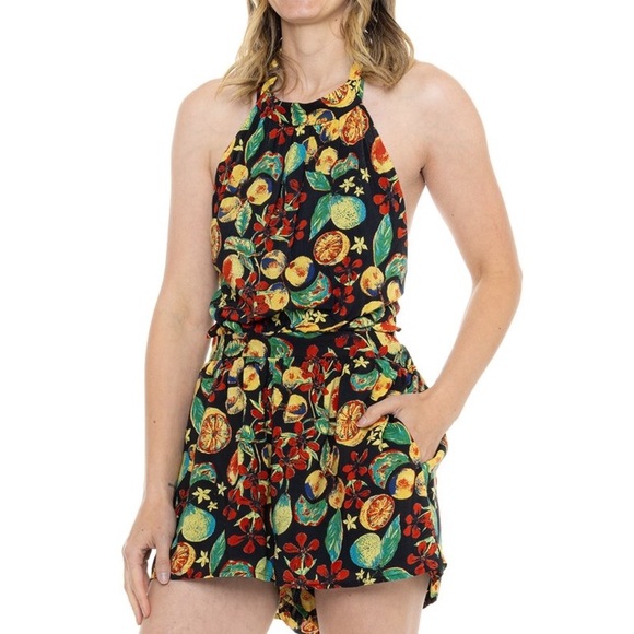Free People | Coral Tides Romper - Sleeveless Black Combo Medium - Picture 3 of 4